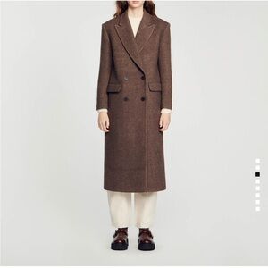 Sandro Long Sleeve Button Coat Size 38 in Chocolate Brown